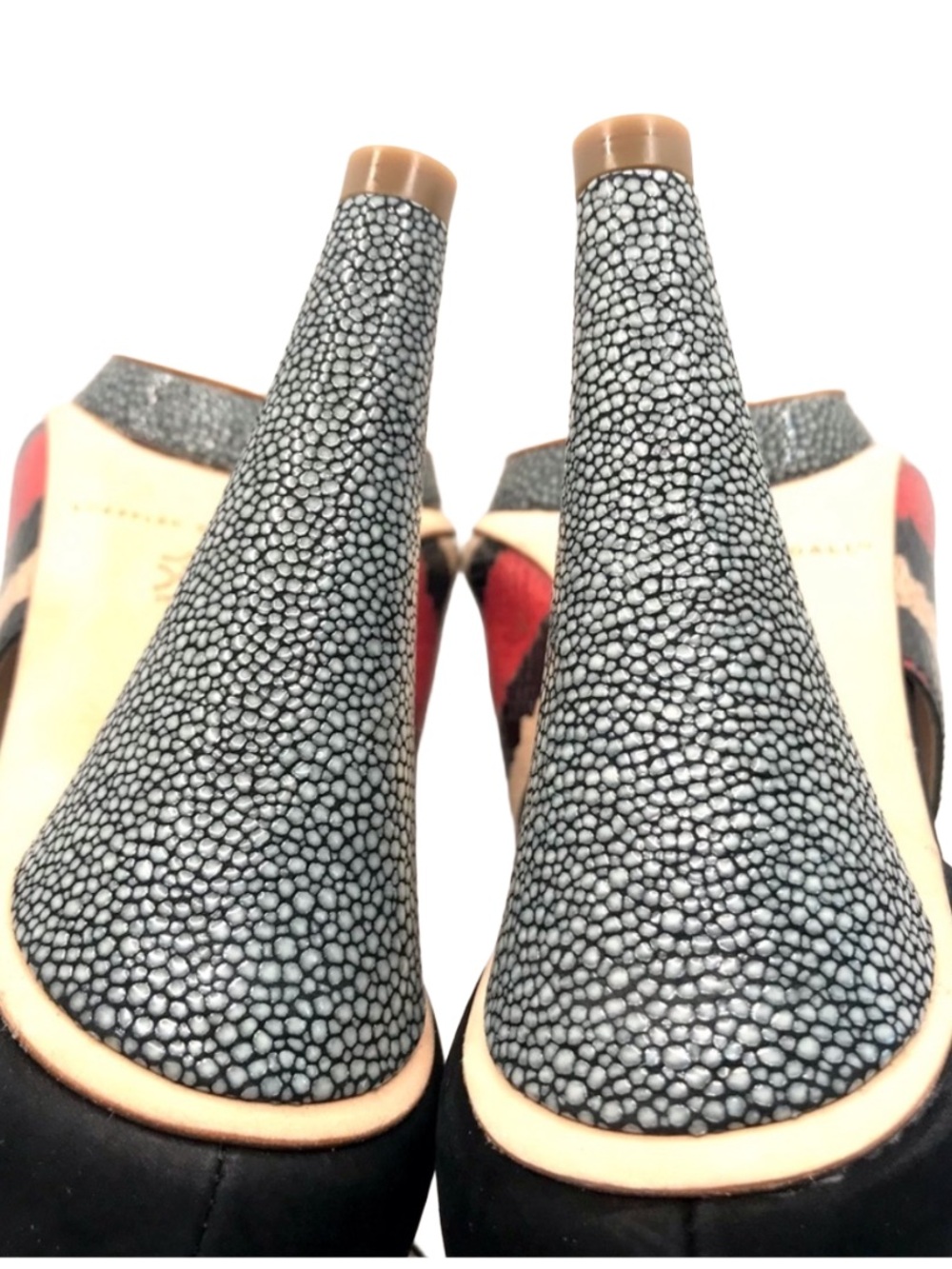 LOEFFLER RANDALL "ROSIE" RED, BLACK & CREAM LEATHER PLATFORM HEELS (9B) - Picture 10 of 12
